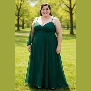 Azazie Spaghetti Strap Halter Full Length Formal Dress Emerald Green Size 14 NWT